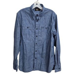 RRL Ralph Lauren Shirt Mens Medium Chambray Western Workwear Double RL Preppy